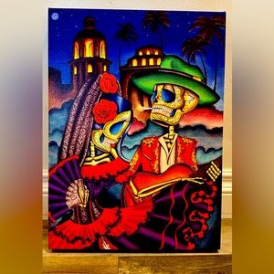 Dia De Los Muertos Sugar Skull Couple Canvas Print. 13.5” L, 18” H, 1.5”W